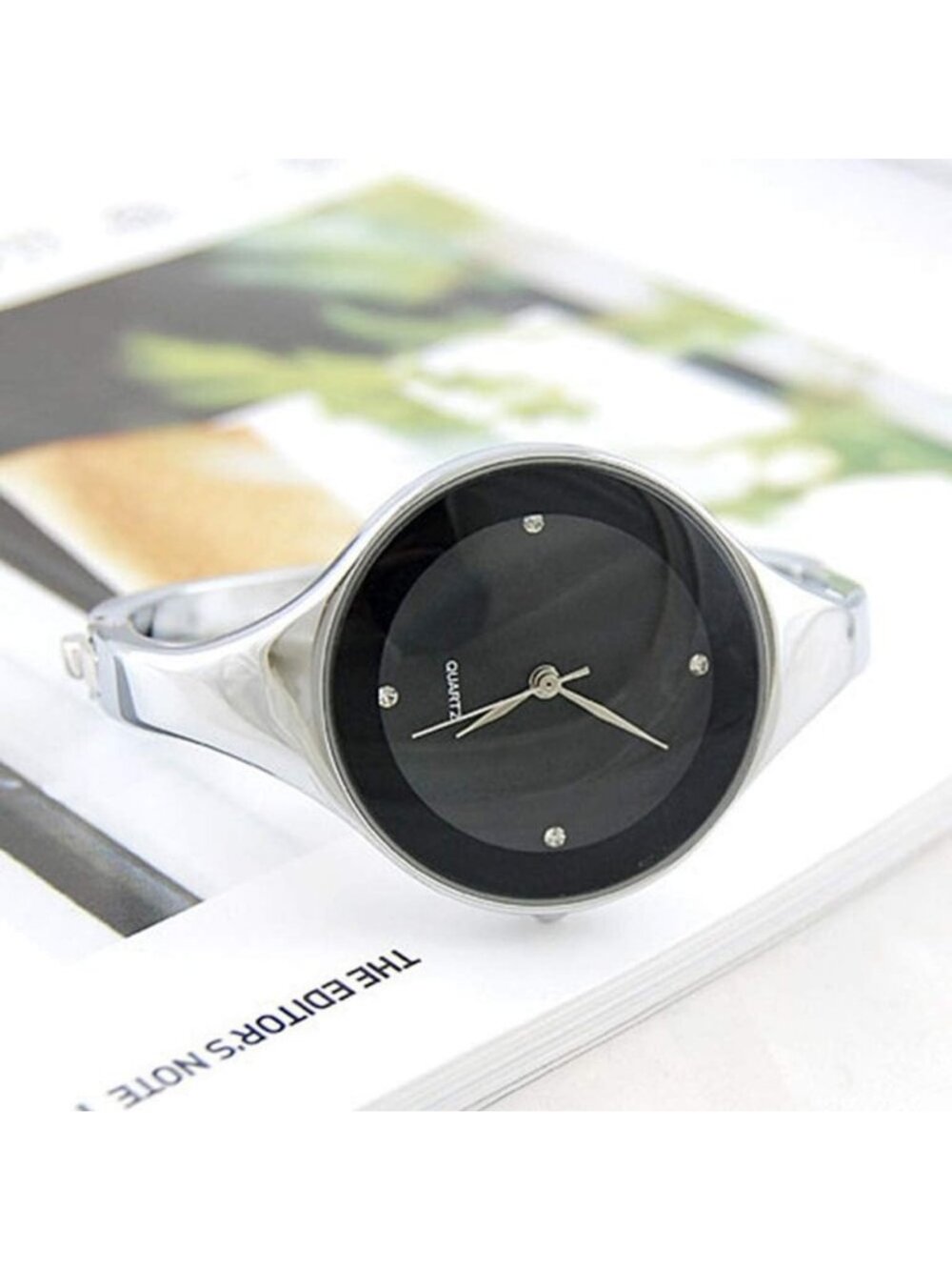 Women's Black Stainless Steel Bangle Quartz Analog Bracelet Stylish Wrist Watch - Picture 4 of 7